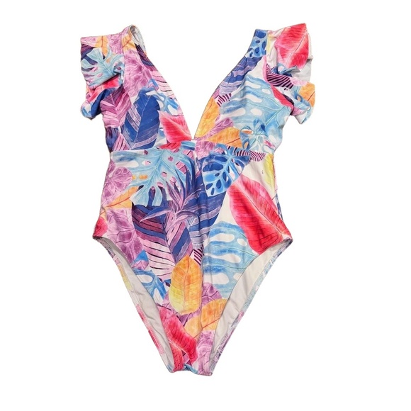 NWT Lot of (2) Binlowis Floral Ruffled V-Neck One-Piece Swimsuits Medium - Picture 6 of 9